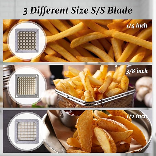 Hakka French Fry Cutter, Commercial Potato Slicer Stainless Steel French Fries Machine with Suction Feet for Patatoes/Carrots/Cucumbers, including 3 Blades(1/4", 3/8",1/2")